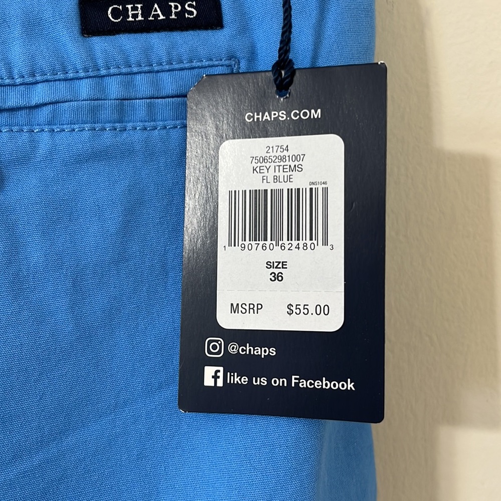NEW Chaps Stretch Bermuda 10" Twill Flat Front Blue Shorts Size 36 - Picture 6 of 7